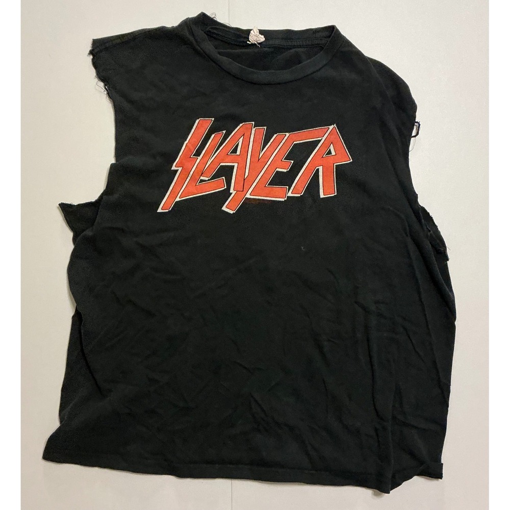 Vintage Slayer Sleeveless Muscle T-Shirt Black Distressed Thrashed Band Tee‎ L